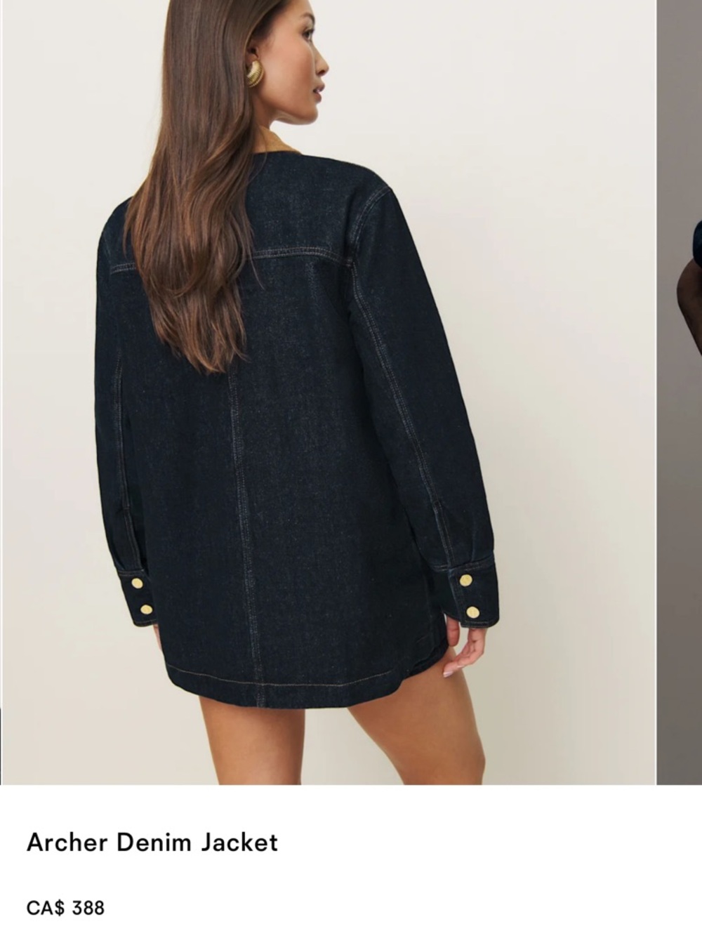 Reformation Navy Denim Field Jacket with Brown Corduroy Collar - Picture 3 of 12